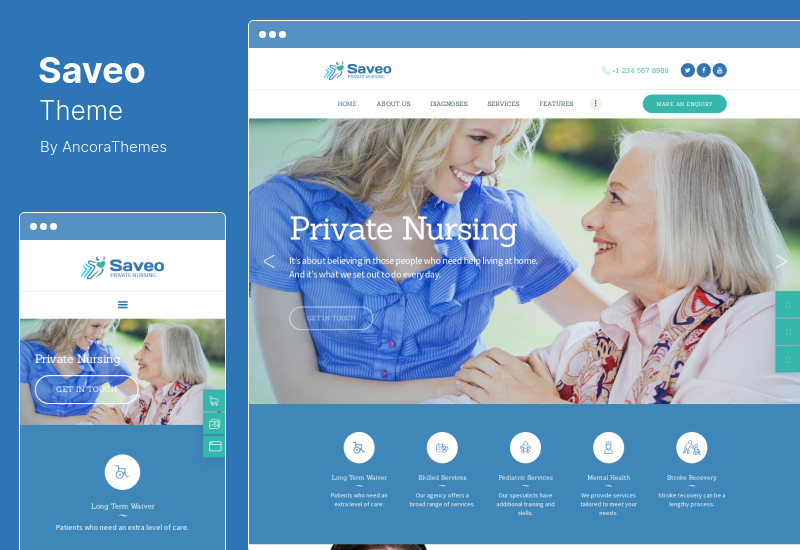 Saveo Theme - Tema WordPress pentru îngrijire la domiciliu și agenție privată de îngrijire medicală