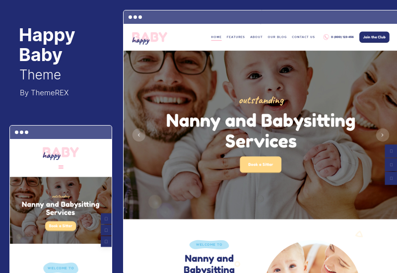Happy Baby Theme - Servicii de dădacă și babysitting Tema WordPress pentru copii