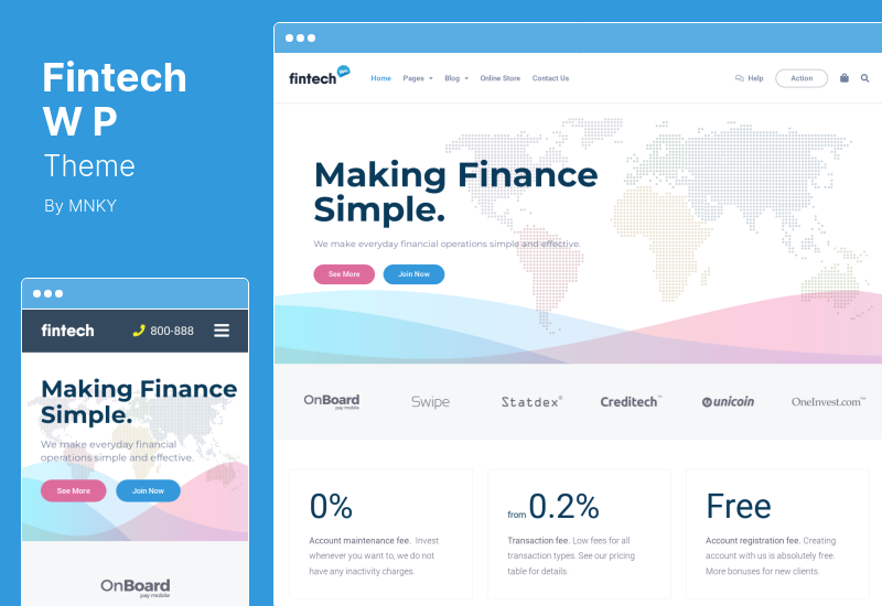 Fintech WP テーマ - 金融テクノロジーとサービスの WordPress テーマ