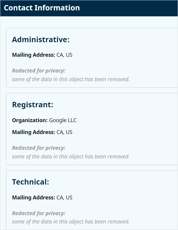 Resultado da pesquisa Whois - privacidade de domínio ativa.