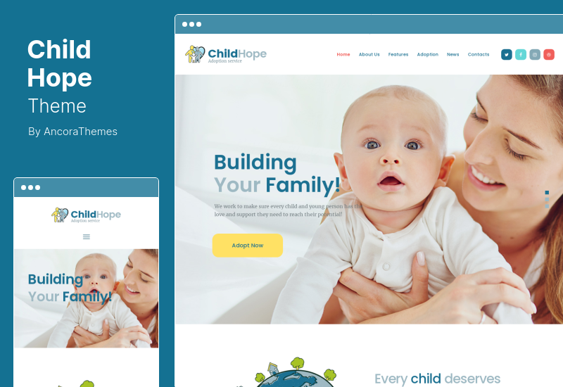 Tema ChildHope - Tema WordPress pentru servicii de adopție a copiilor și caritate nonprofit