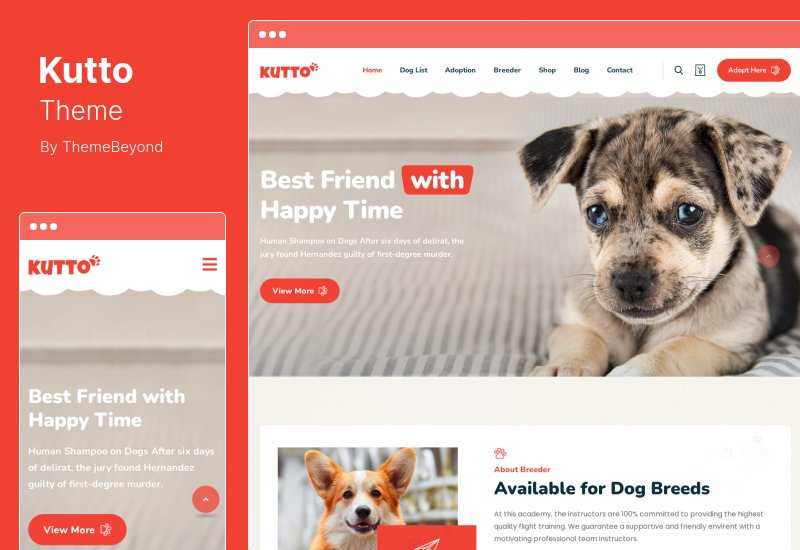 Tema Kutto - Tema WordPress pentru creșterea animalelor de companie și adopție