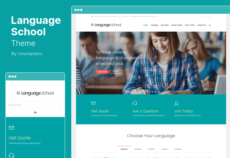 Language School Theme - Cursos e Sistema de Gerenciamento de Aprendizagem Education WordPress Theme