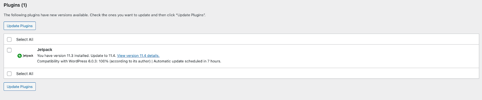 liste des plugins avec mises à jour disponibles
