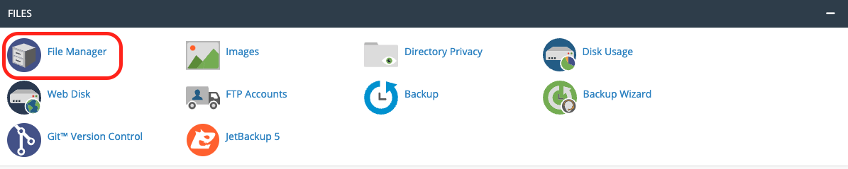 Option Gestionnaire de fichiers dans cPanel