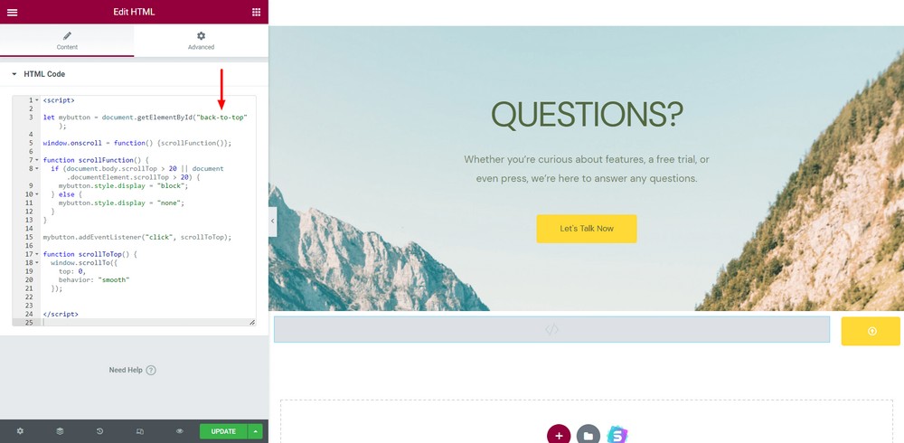 Dodaj niestandardowy kod JavaScript w Elementorze