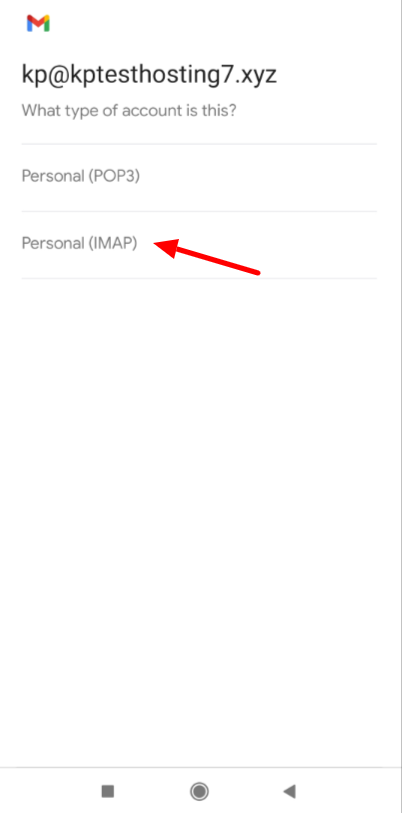 Selectarea tipului de cont de e-mail