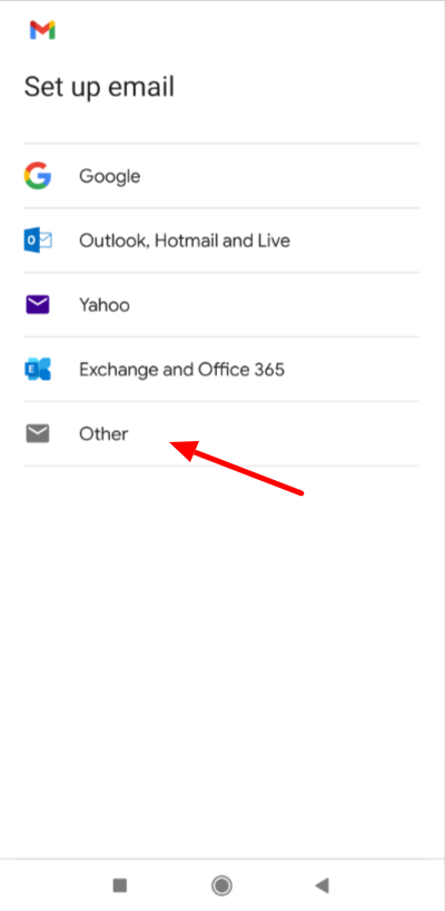 Selectarea serviciului de e-mail pe mobil