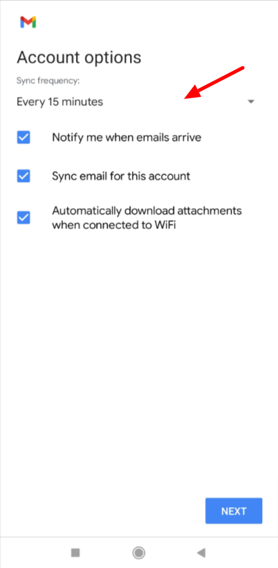 Setarea frecvenței e-mailului