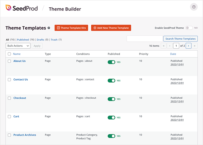 テーマパーツ - SeedProd WooCommerce theme template parts