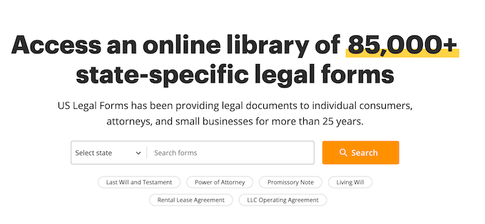 Situs web USLegalForms