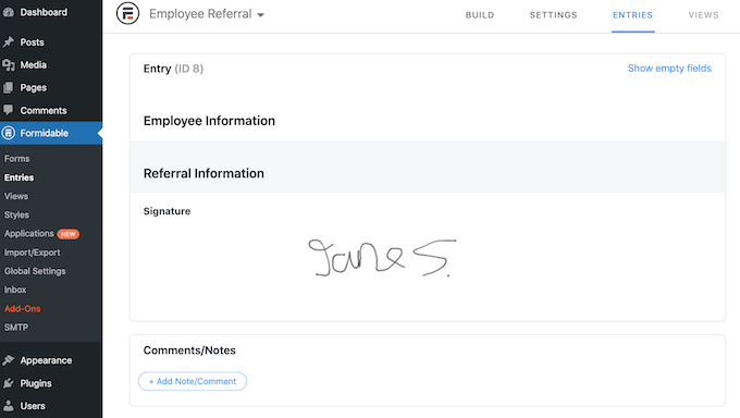 Melihat tanda tangan elektronik di WordPress