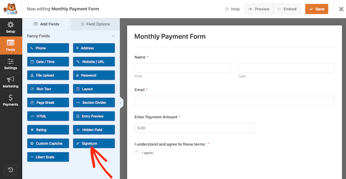 Bidang Tanda Tangan di dalam editor WPForms