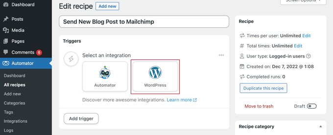 การเลือกการรวมทริกเกอร์ Automator ที่แปลกประหลาด