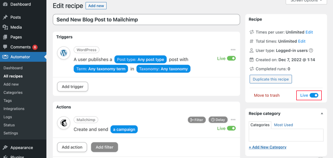 การเปลี่ยนสูตร Automator อันน่าพิศวงจากฉบับร่างเป็นสูตรสด