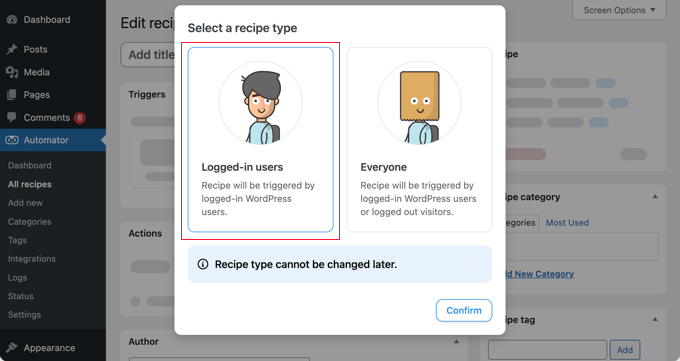 การเลือกประเภทสูตร Automator ที่ลึกลับ
