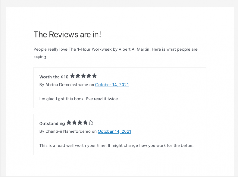 eddreviewsaddon - SeedProd Easy Digital Downloads reviews frontend example