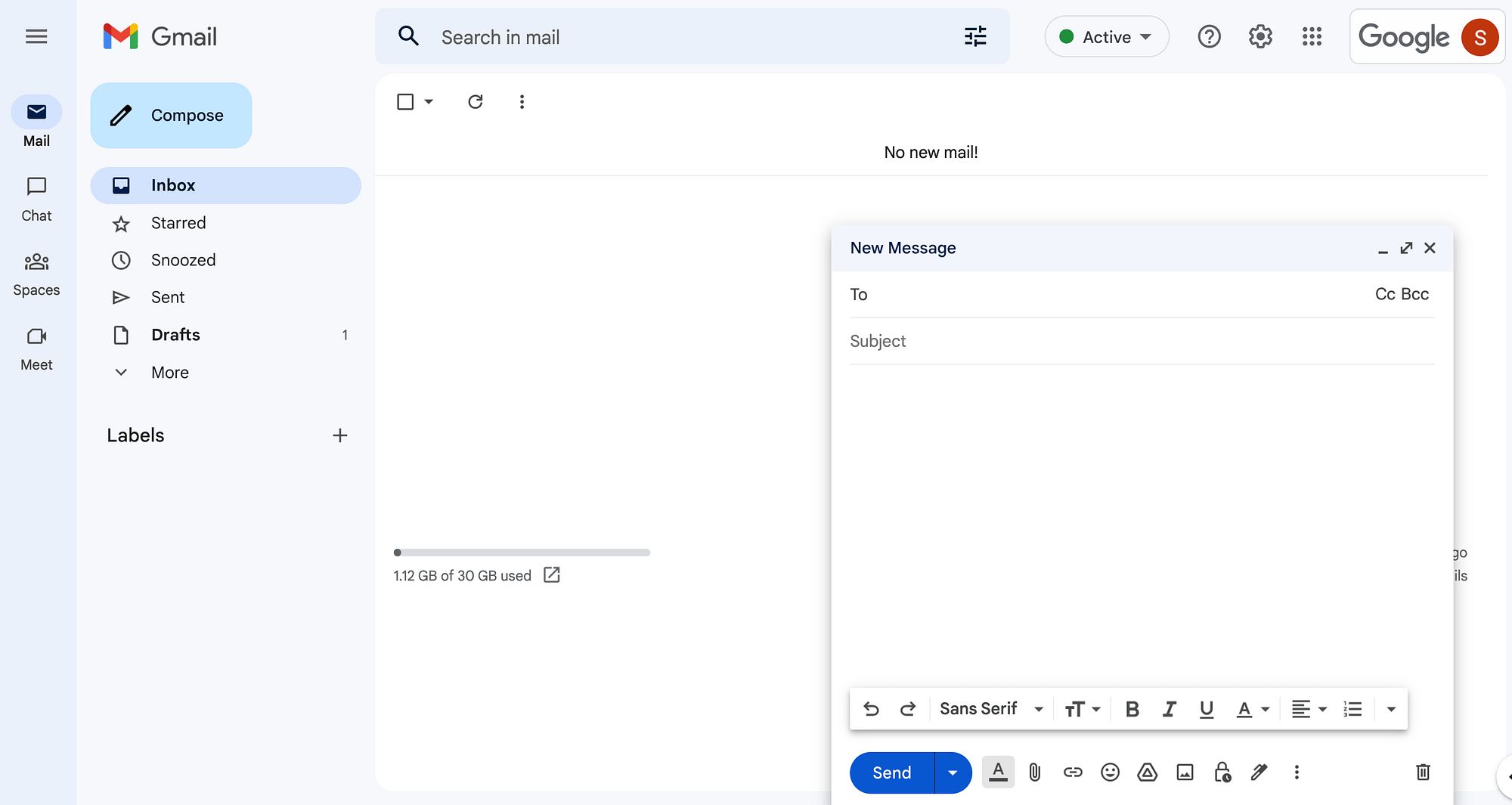 Comporre un'e-mail in Gmail.