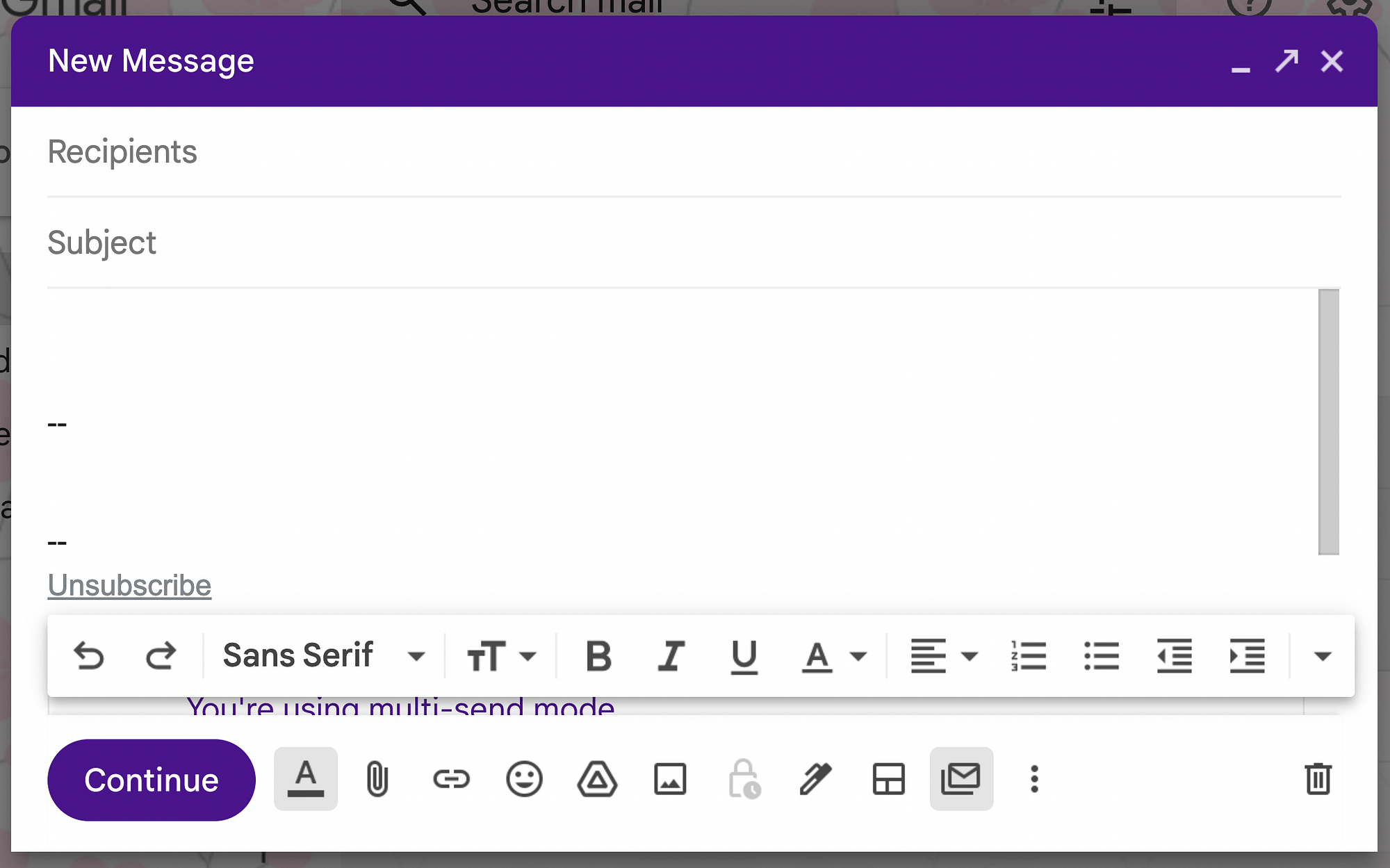 La modalità di invio multiplo di Gmail.