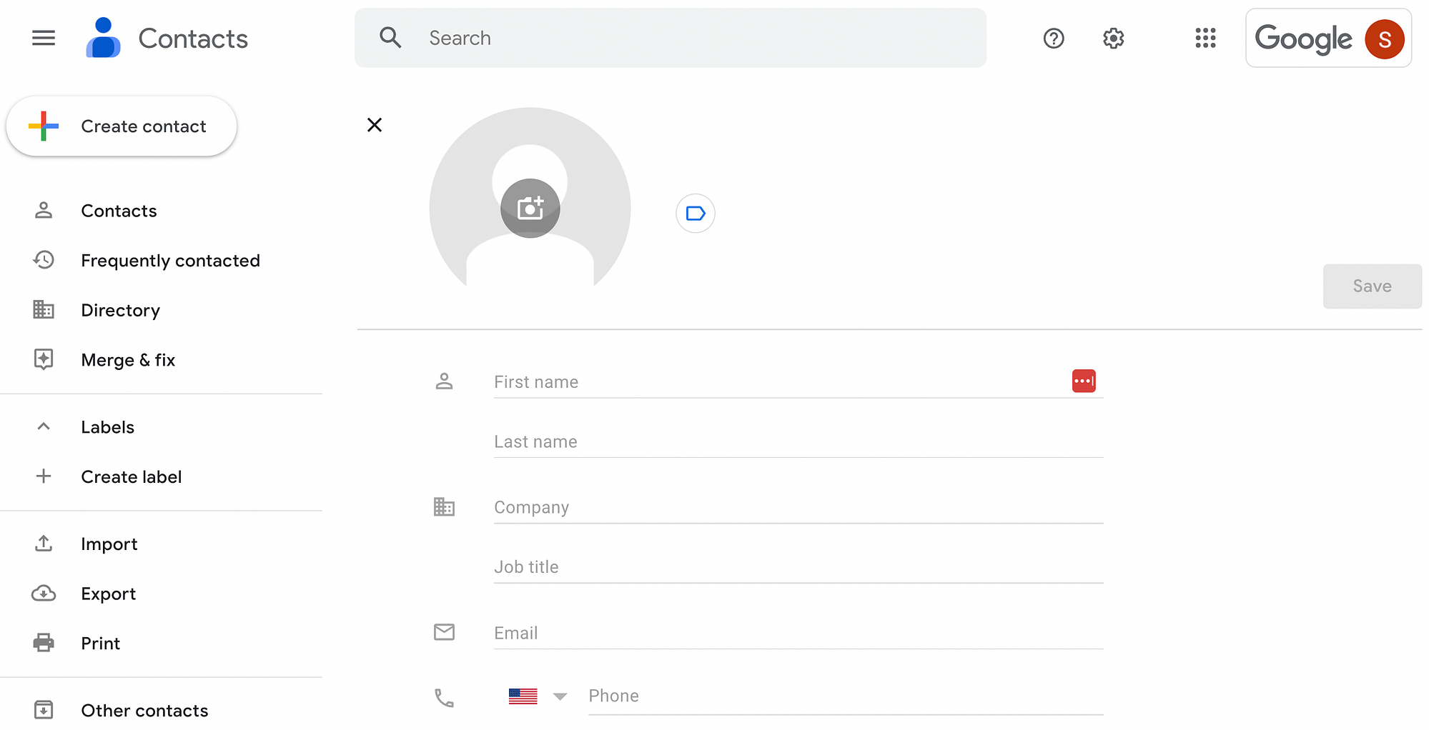 Pagina delle informazioni di contatto di Google.