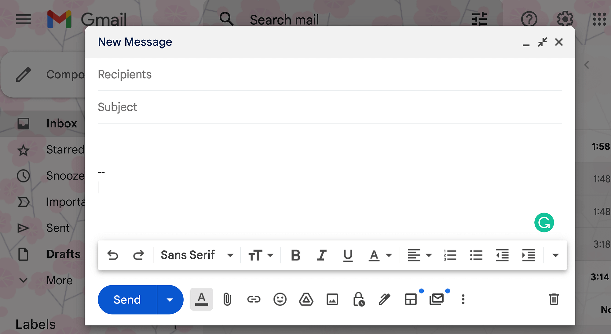 Comporre un'e-mail in Gmail.