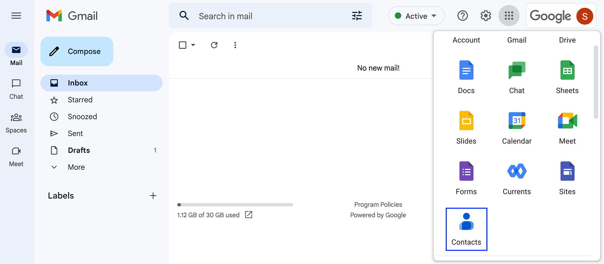 App Contatti Google nella griglia di Google Apps.
