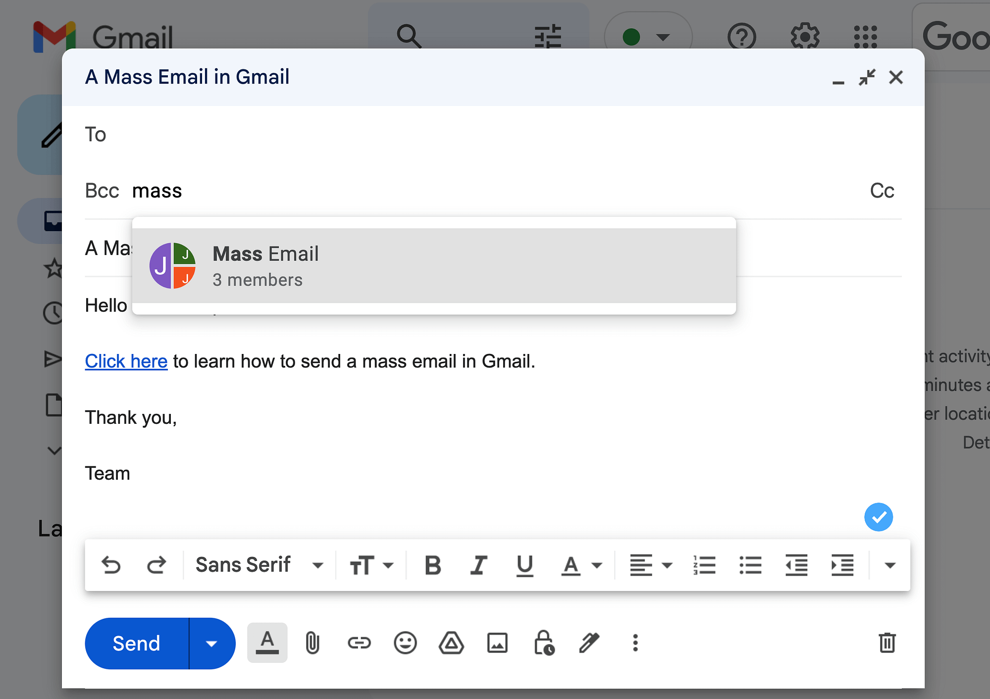 Seleziona i destinatari prima di inviare un'email di massa in Gmail.