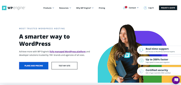 La home page di WP Engine.
