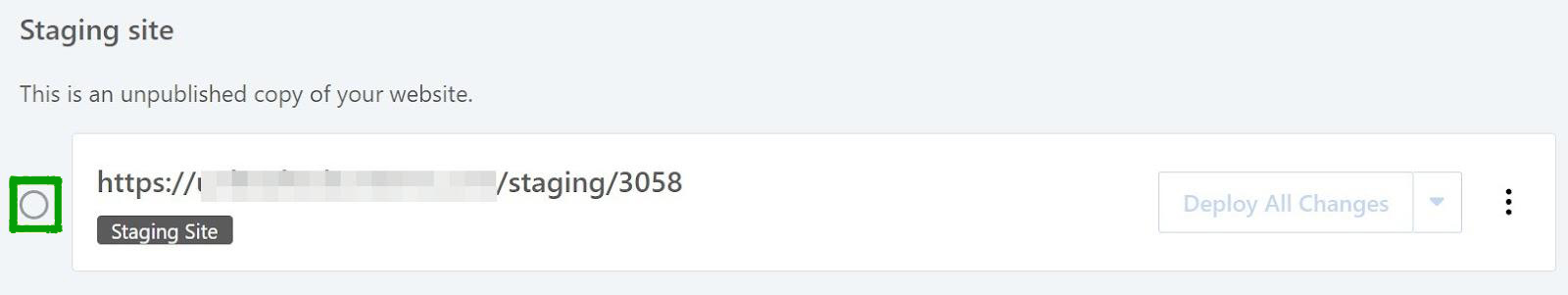 URL del nuovo sito di gestione temporanea