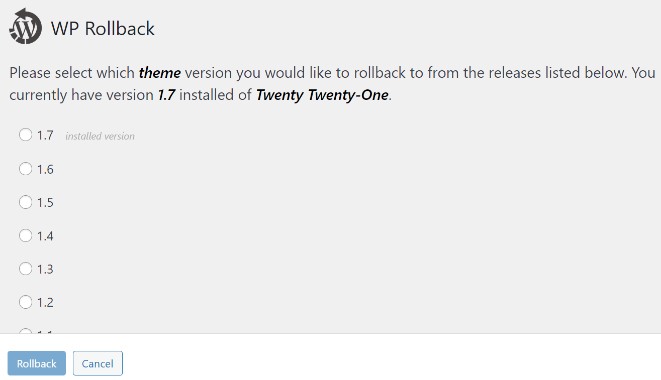 Opzioni di rollback di WP