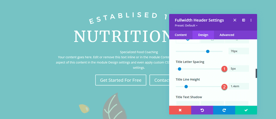Divi Fullwidth Header تخطيط خلفية متدرجة 2 تباعد ارتفاع الخط