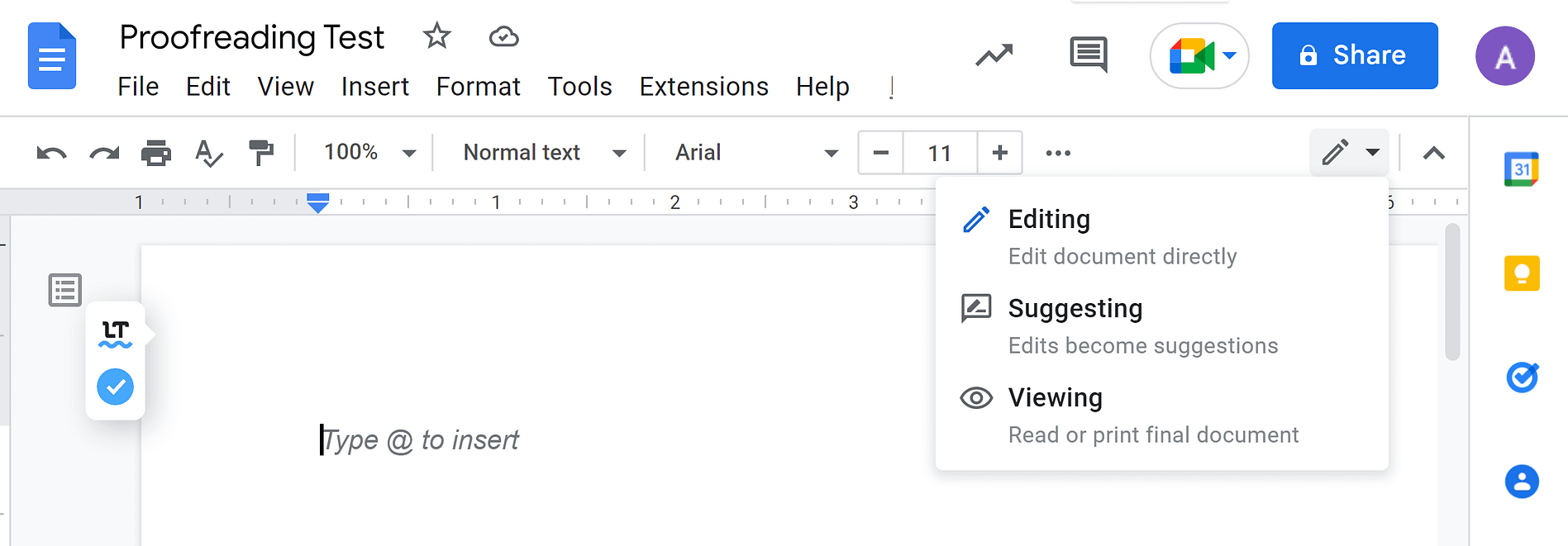 使用 Google Docs 设置校对测试