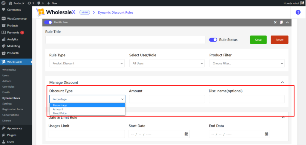 如何使用 WholesaleX 9 設置 WooCommerce 類別折扣 WholesaleX Managing Discounts
