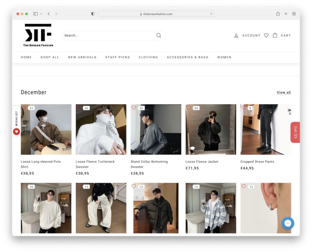 한국 패션 dropshipping 웹 사이트 예
