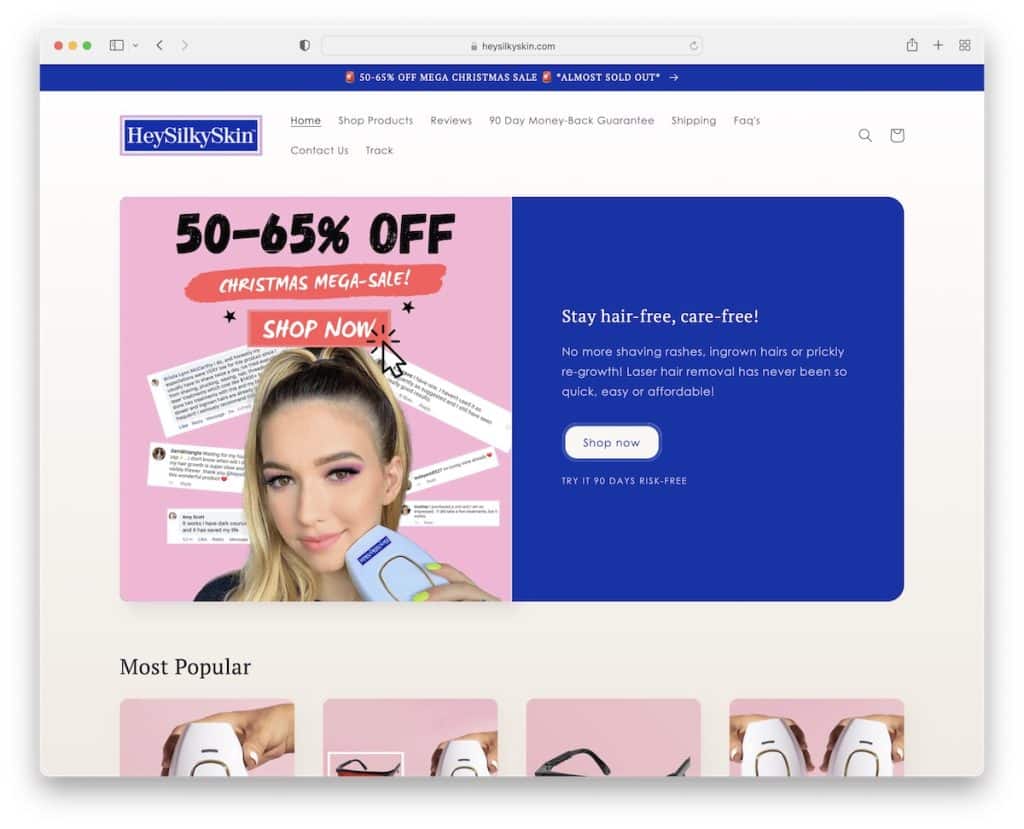 heysilkyskin dropshipping 웹사이트 예시