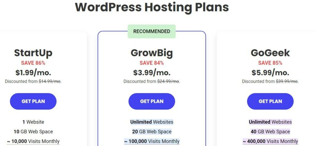 WordPress 호스팅 계획