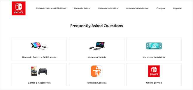 nintendoswitchfaqpageexample - SeedProd FAQ page example