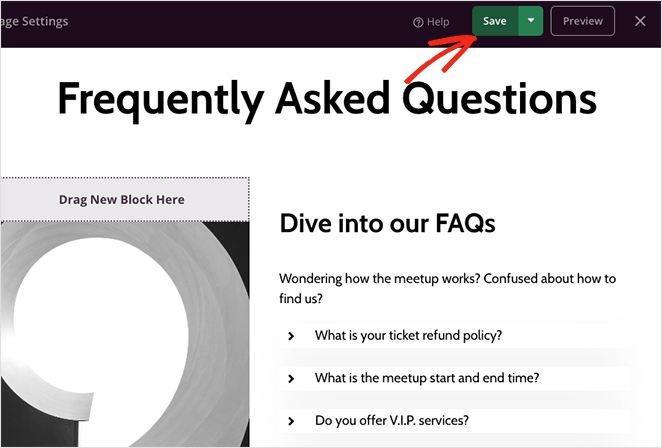 savefaqpage - SeedProd Save your FAQ page as a draft
