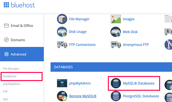 Database MySQL Bluehost