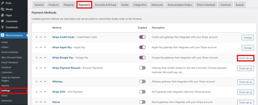 WooCommerce での Google Pay の設定を有効にする