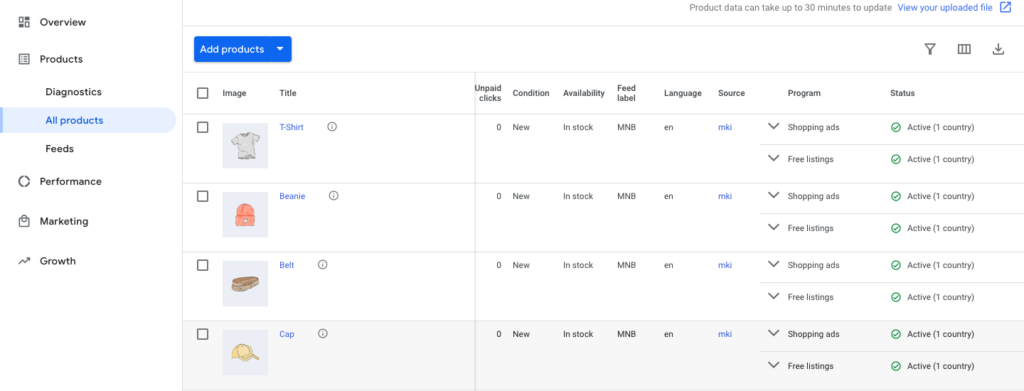 สินค้าที่ซิงค์กับ Google Shopping