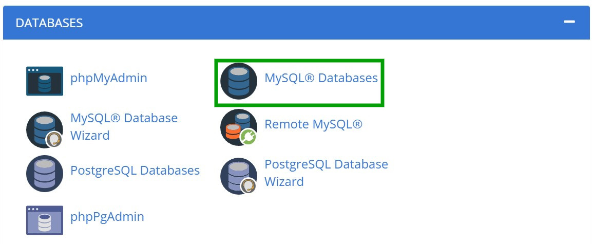 Opción de bases de datos MySQL en cpanel