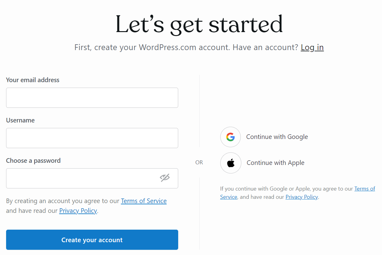 crear una cuenta de WordPress.com