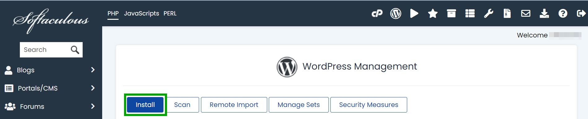 Opción de instalación para WordPress