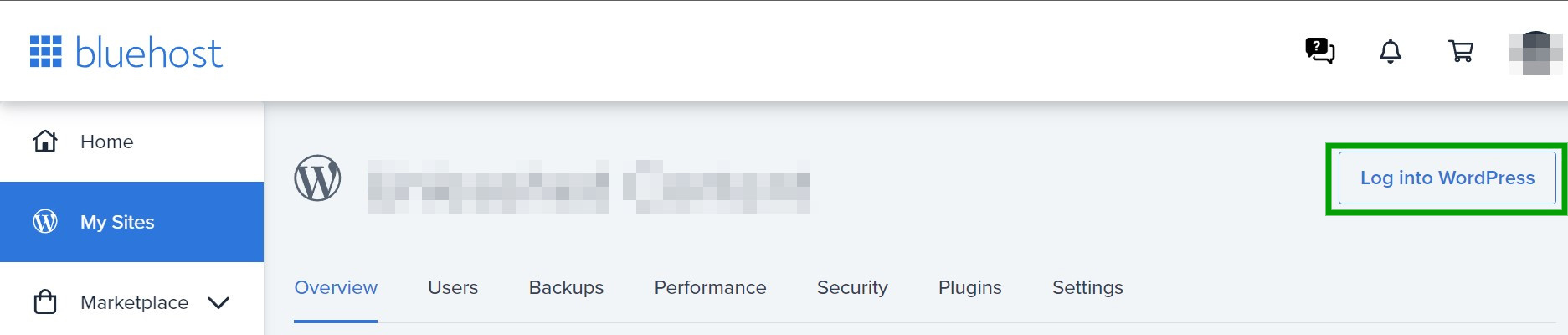 opción para iniciar sesión en WordPress con Bluehost