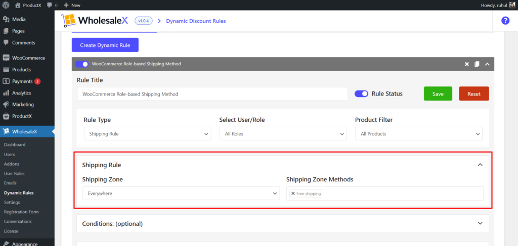 WooCommerce ロールベースの配送方法を設定する方法 10 WholesaleX Shipping Rule