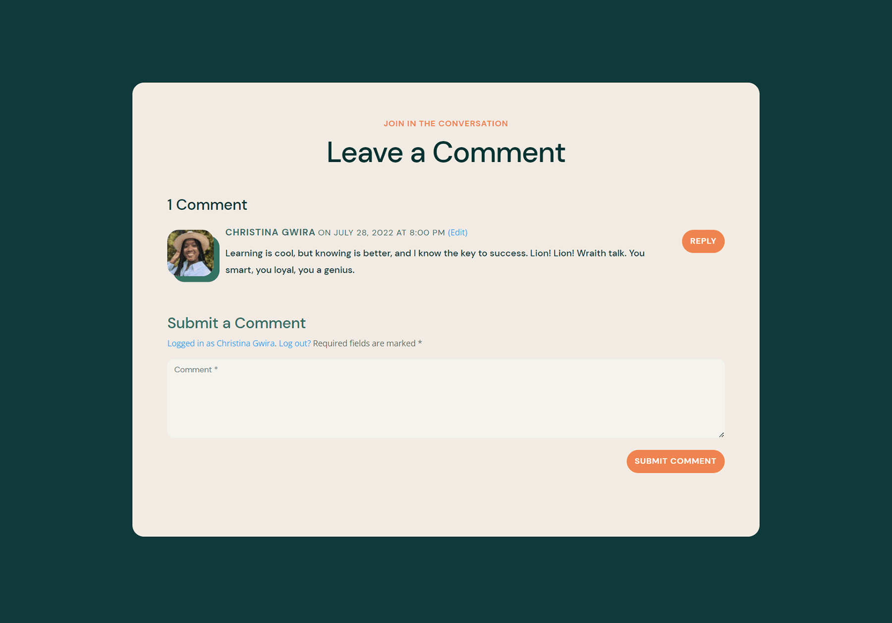 Layout del blog Divi ONG con commenti in stile avatar