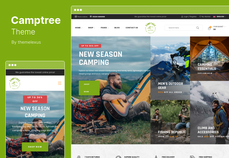 Camptree 테마 - 야외 캠핑 장비 WooCommerce Elementor 테마
