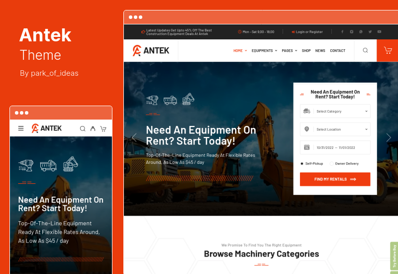 Antek Theme - 건설 장비 대여 WordPress Theme