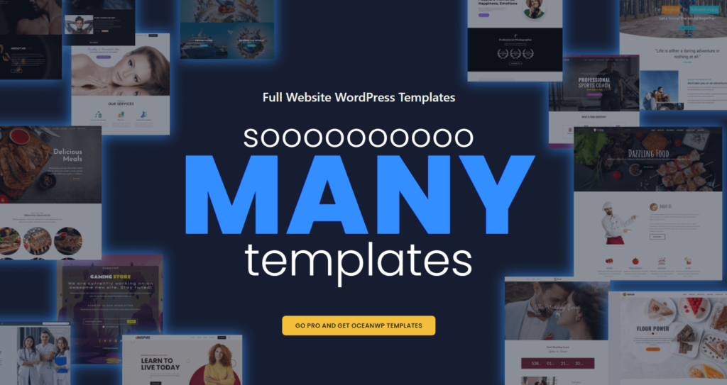 tangkapan layar yang mewakili bagian OceanWP dan templat situs web lengkap untuk WordPress untuk tahun 2022 dalam artikel ulasan